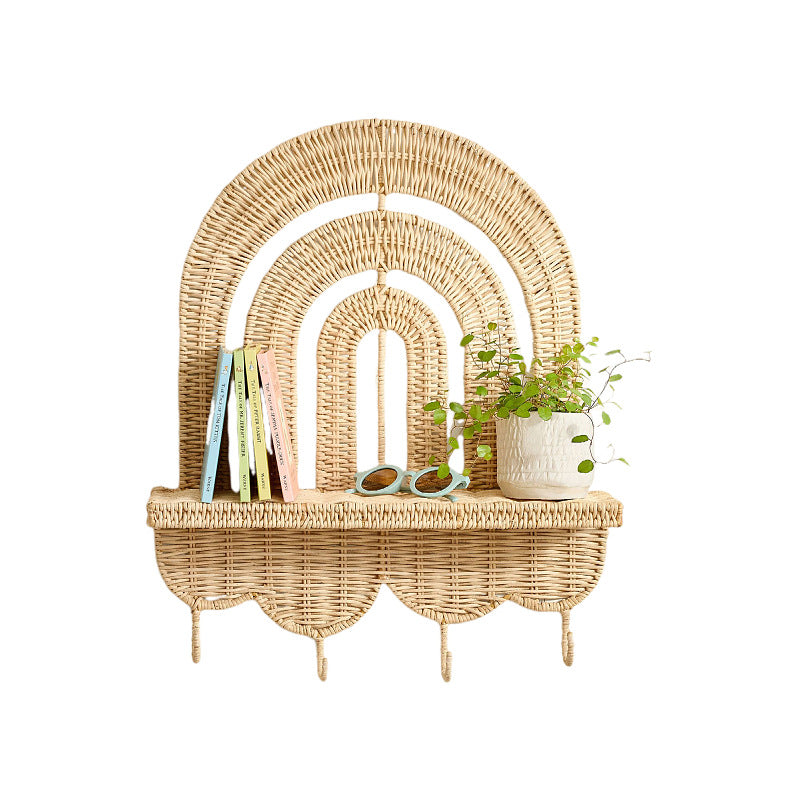 Woven Wall-Mounted Key Holder, Handmade Weaving Plant Shelf for Balcony Succulents and Green Plants, Decorative Rack for Kids' Room