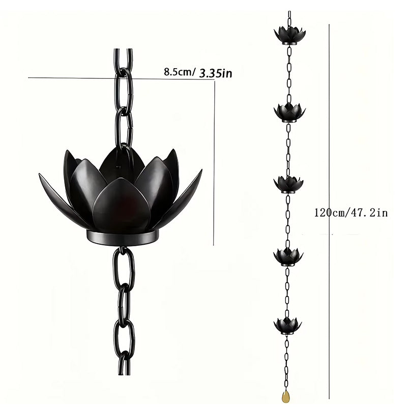Metal Lotus Rain Chain for Gutters, 8.5ft Decorative Downspout Extension, Garden Outdoor Water Feature, Rust Resistant
