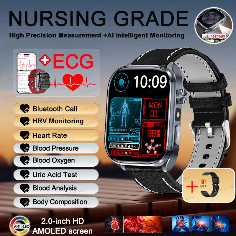 2026 New AI-GPT Health Diagosis Smart Watch Men ECG Blood Pressure Blood Oxygen Lipid Uric Acid Health Analysis Smart Bracelet
