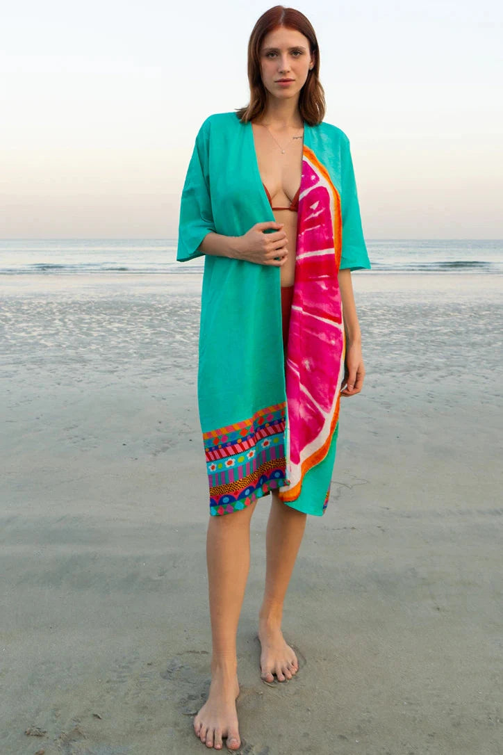 Cotton Candy Mid Length Kimono - Pink & Aqua Blue