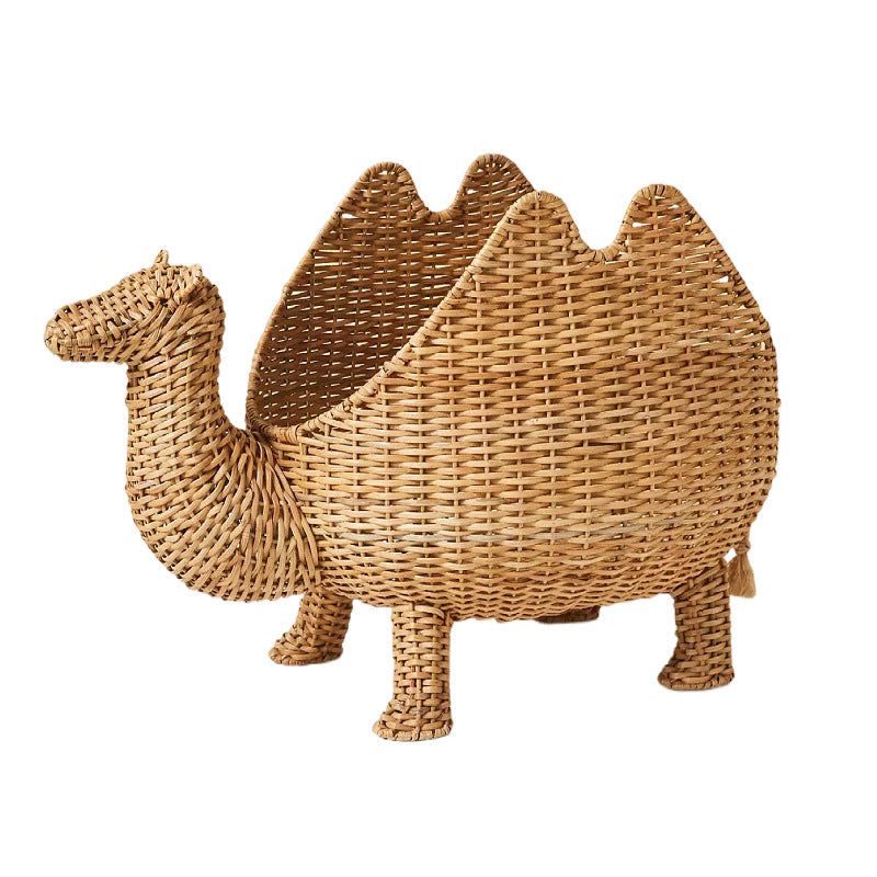 Handmade Woven Animal Camel Decoration Rattan Basket with Lid Cartoon Toy Storage Box Organizer Rattan Basket