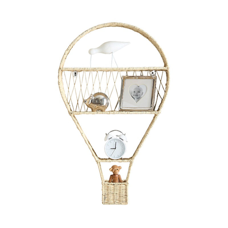 Nordic Style Woven Wall-Mounted Storage Shelf, Hot Air Balloon Shape Decorative Organizer Rack, Home Storage Basket