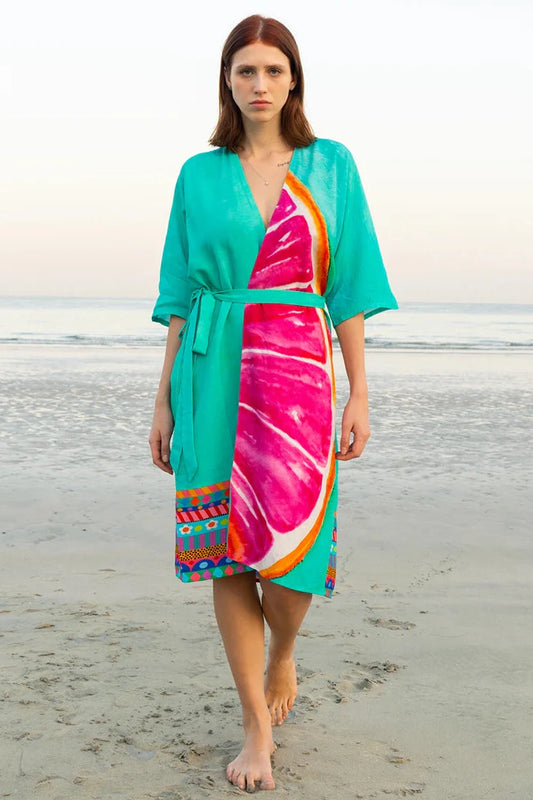 Cotton Candy Mid Length Kimono - Pink & Aqua Blue