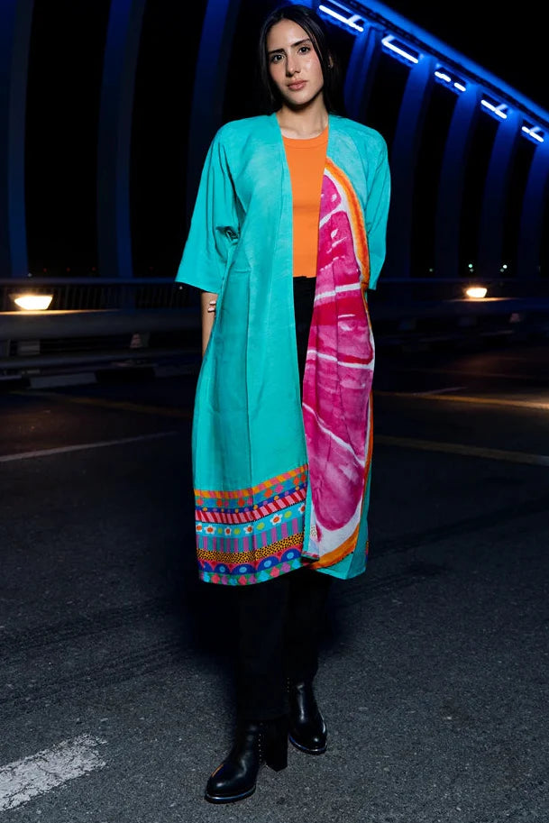 Cotton Candy Mid Length Kimono - Pink & Aqua Blue