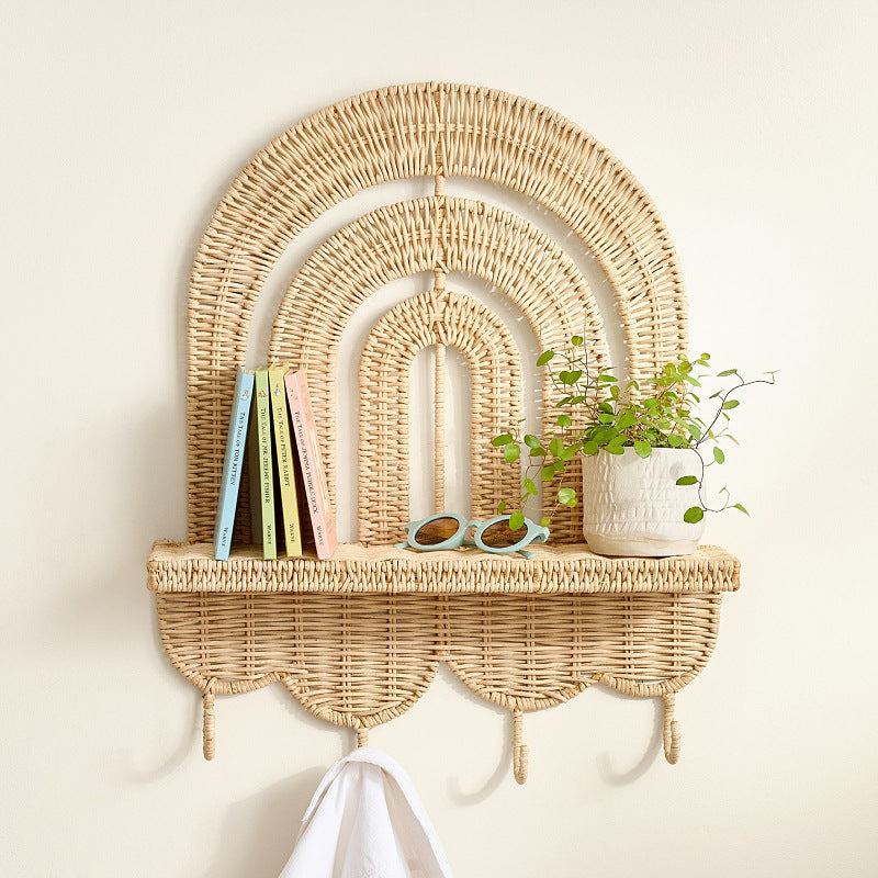 Woven Wall-Mounted Key Holder, Handmade Weaving Plant Shelf for Balcony Succulents and Green Plants, Decorative Rack for Kids' Room