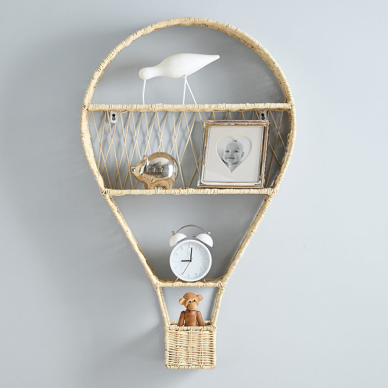Nordic Style Woven Wall-Mounted Storage Shelf, Hot Air Balloon Shape Decorative Organizer Rack, Home Storage Basket