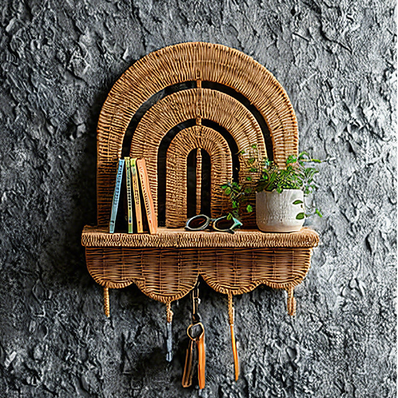 Woven Wall-Mounted Key Holder, Handmade Weaving Plant Shelf for Balcony Succulents and Green Plants, Decorative Rack for Kids' Room