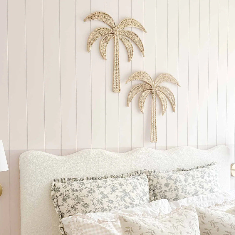 Nordic Style Rattan Coconut Tree Wall Hanging Decoration Hand-Woven Storage Decorative Wall Art for Background Wall Decoration