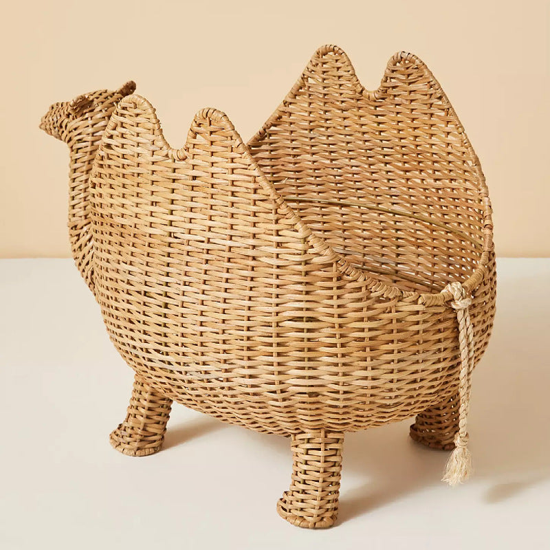 Handmade Woven Animal Camel Decoration Rattan Basket with Lid Cartoon Toy Storage Box Organizer Rattan Basket