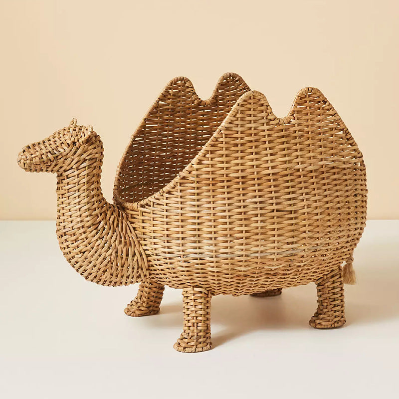 Handmade Woven Animal Camel Decoration Rattan Basket with Lid Cartoon Toy Storage Box Organizer Rattan Basket