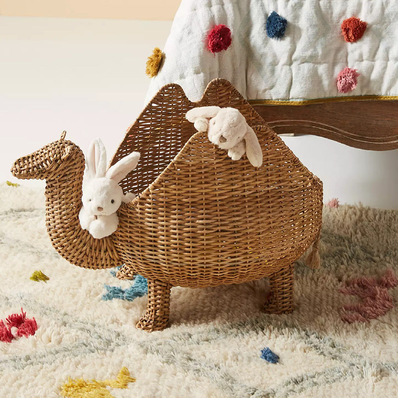 Handmade Woven Animal Camel Decoration Rattan Basket with Lid Cartoon Toy Storage Box Organizer Rattan Basket