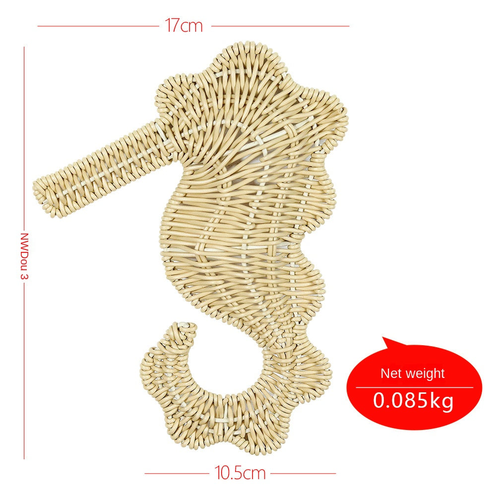 Ocean Series Handmade Rattan Wall Hanging Decor - Seahorse, Crab, Tropical Fish, Handwoven Rattan Wall Art