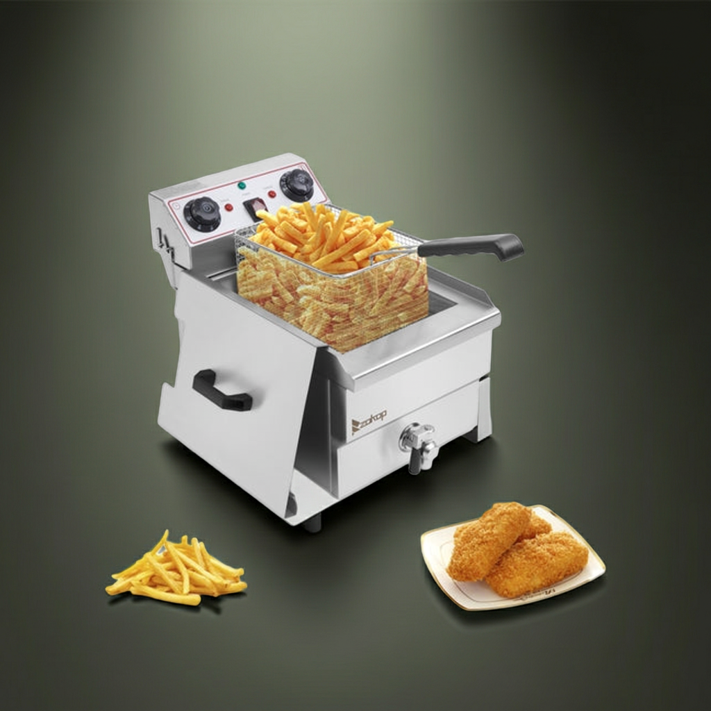 CrispMaster Pro — 12.5QT Stainless Steel Deep Fryer with Drain Faucet