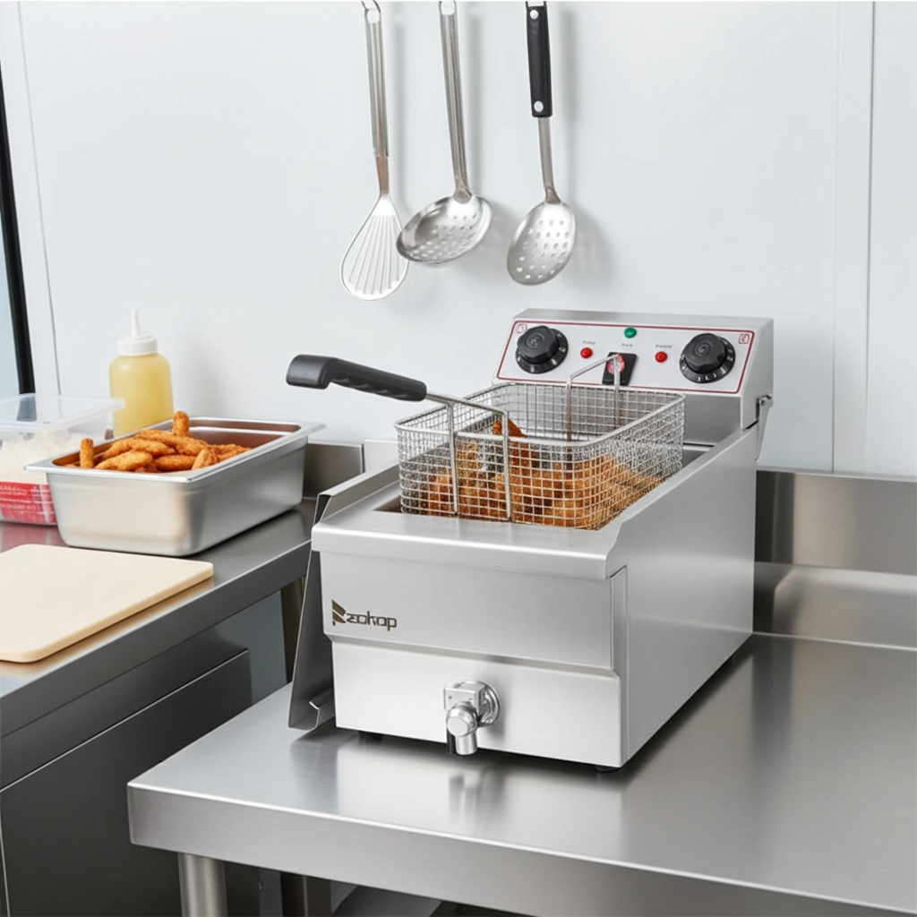 CrispMaster Pro — 12.5QT Stainless Steel Deep Fryer with Drain Faucet