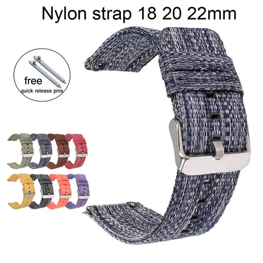 18mm 20mm 22mm Universal Bracelet Sports Nylon Watch Band Canvas Smart Watch Strap Soft Fabric Wristbelt w Quick Release Pins