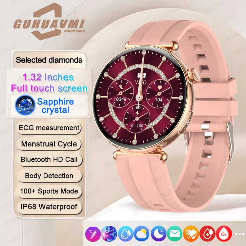ECG Smart Watch Women 1.32inch AMOLED Screen Sport Watch Blood Pressure Micro physical examination AI dial SmartWatch For Women