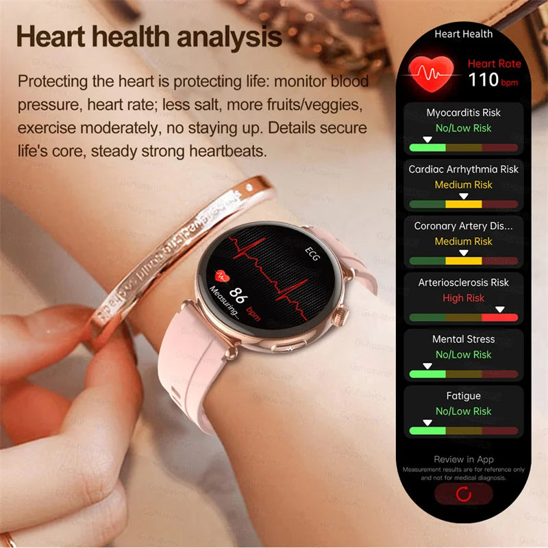 ECG Smart Watch Women 1.32inch AMOLED Screen Sport Watch Blood Pressure Micro physical examination AI dial SmartWatch For Women