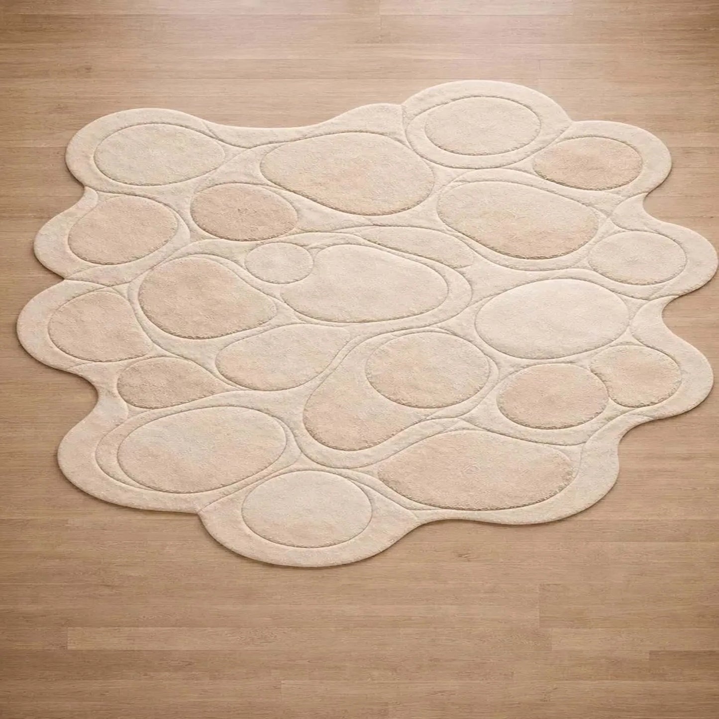 Contemporary Hand Tufted Pebble Pattern Area Rug Beige Organic Shape Soft Designer Carpet Modern Home Living Room Bedroom Decor