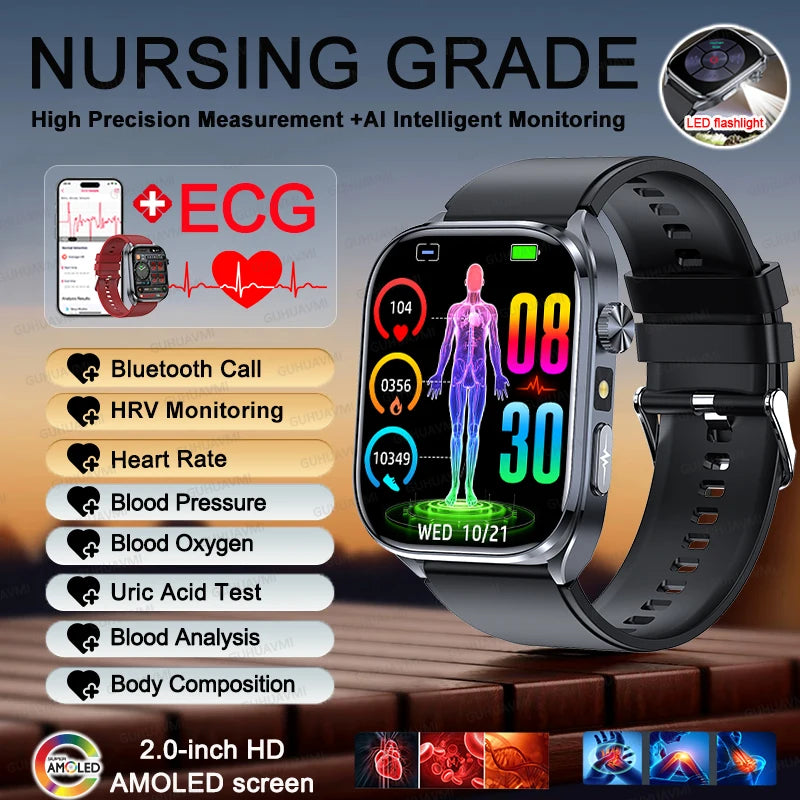 2026 New AI-GPT Health Diagosis Smart Watch Men ECG Blood Pressure Blood Oxygen Lipid Uric Acid Health Analysis Smart Bracelet