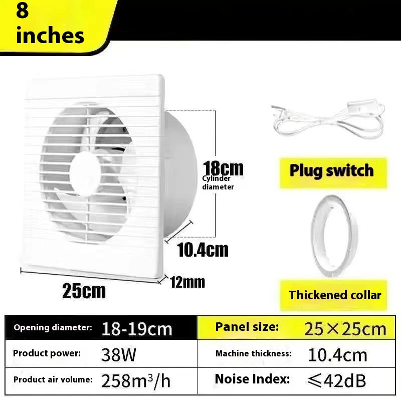 220V White Wall Mounted Exhaust Fan 4 6 8 Inch Toilet Bathroom Kitchen