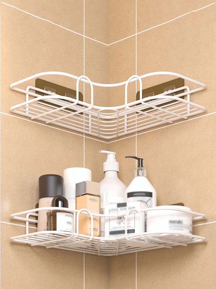 Wall Mounted Non Perforated Metal Triangle Storage Rack Bathroom Toilet Shower