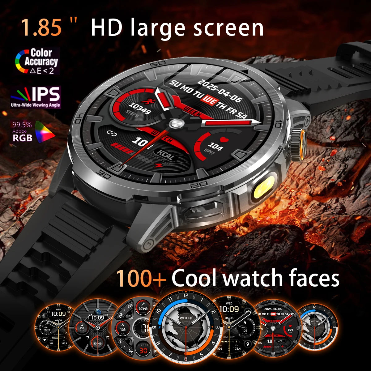 2026 New Outdoor Military Smart Watch For Men 1.85" AMOLED 1000mAh Battery IP69K Swim Flashlight Heart Rate Wireless Call Watchs