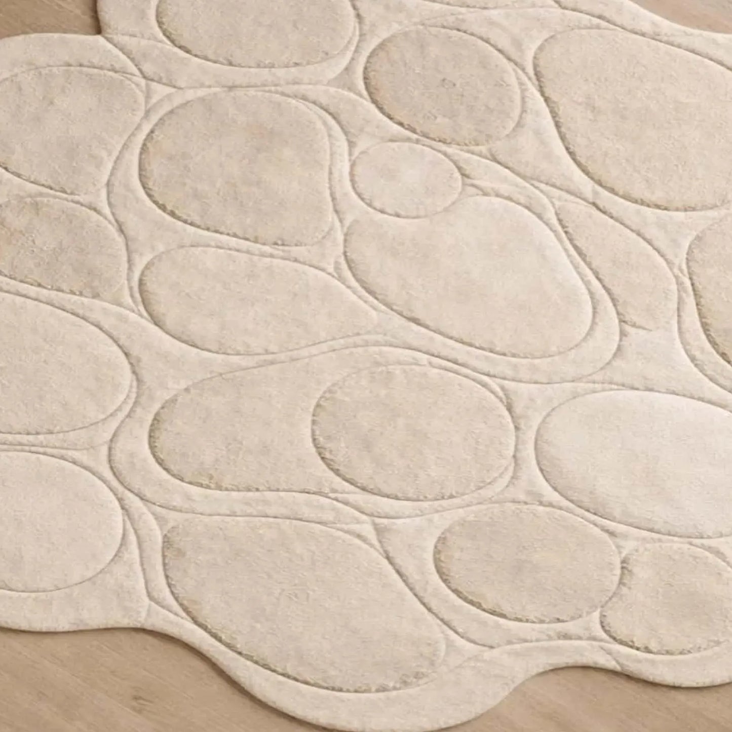 Contemporary Hand Tufted Pebble Pattern Area Rug Beige Organic Shape Soft Designer Carpet Modern Home Living Room Bedroom Decor