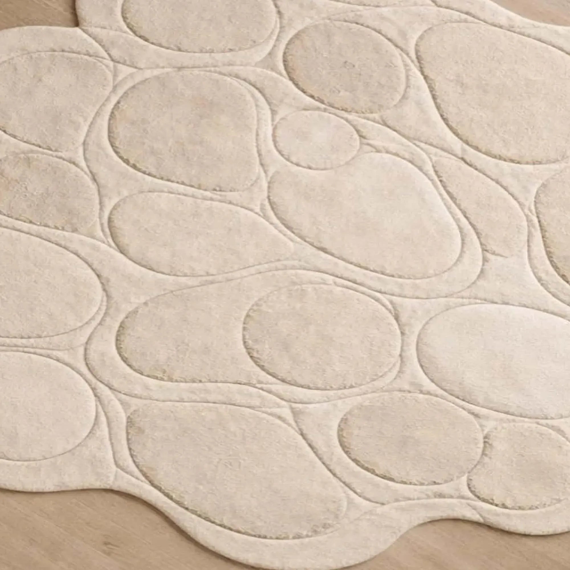 Contemporary Hand Tufted Pebble Pattern Area Rug Beige Organic Shape Soft Designer Carpet Modern Home Living Room Bedroom Decor