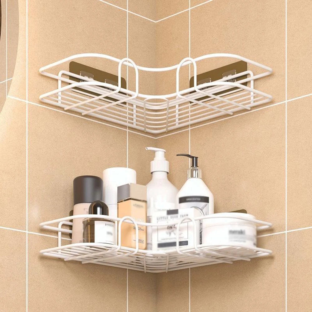 Wall Mounted Non Perforated Metal Triangle Storage Rack Bathroom Toilet Shower