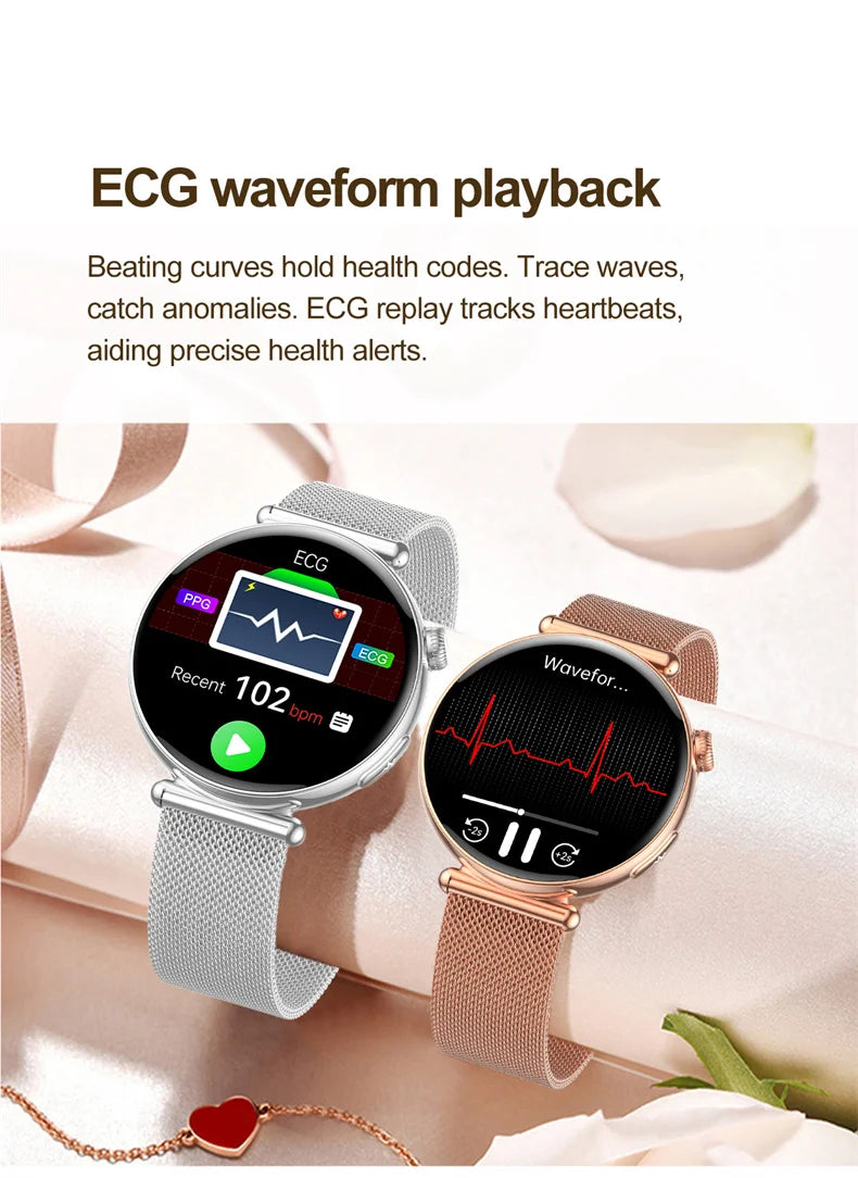 ECG Smart Watch Women 1.32inch AMOLED Screen Sport Watch Blood Pressure Micro physical examination AI dial SmartWatch For Women