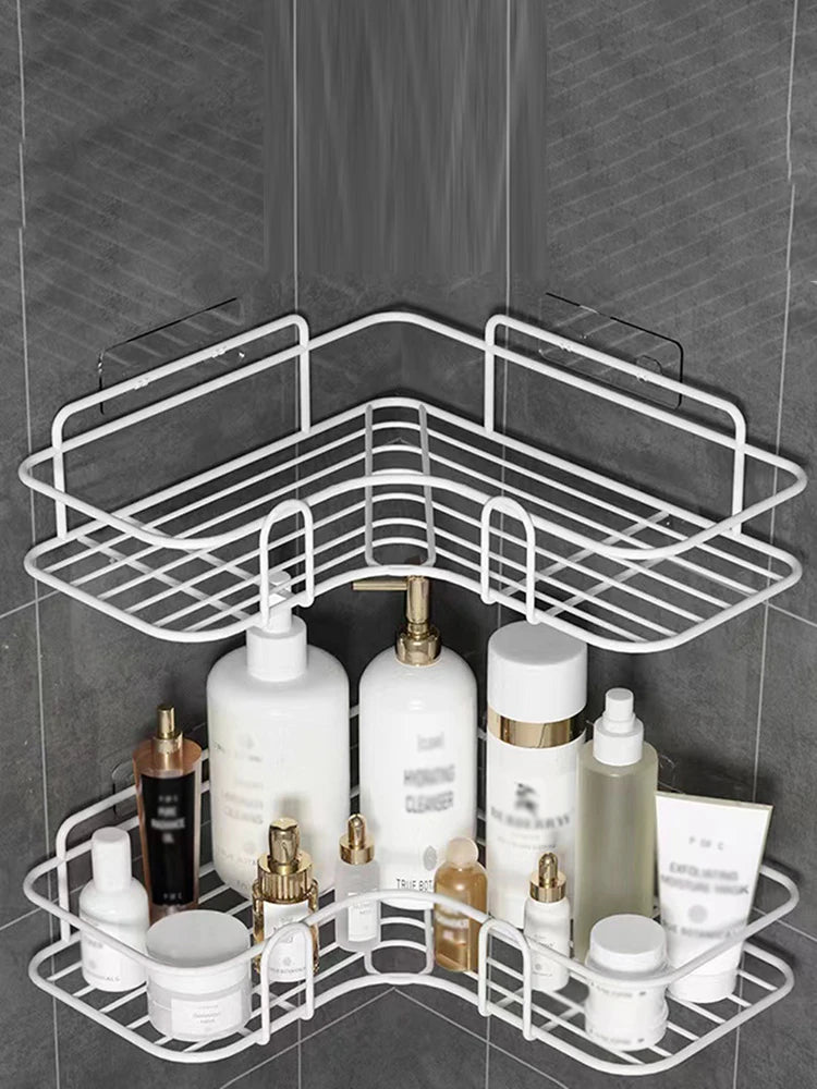 Wall Mounted Non Perforated Metal Triangle Storage Rack Bathroom Toilet Shower