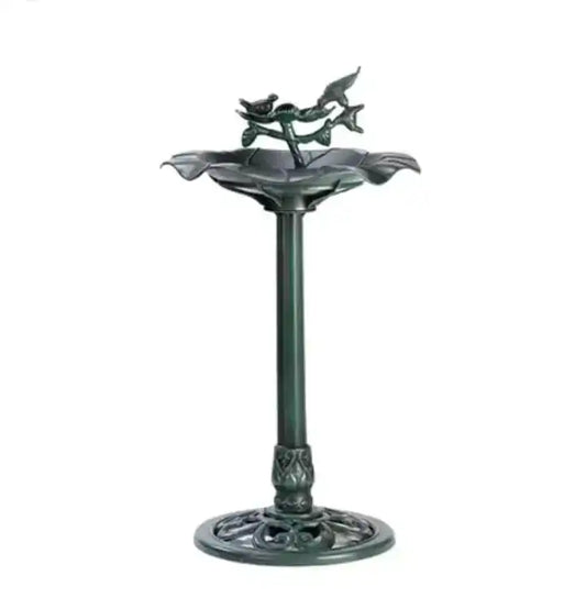 Verdigris Lotus Leaf Bird Bath Pedestal Stand Metal Garden Art Outdoor Birdbath With Bird Statues Water Basin Decor