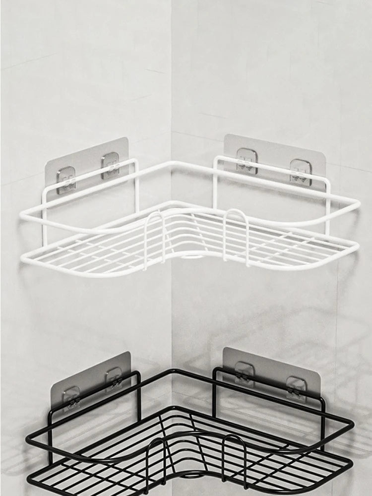 Wall Mounted Non Perforated Metal Triangle Storage Rack Bathroom Toilet Shower