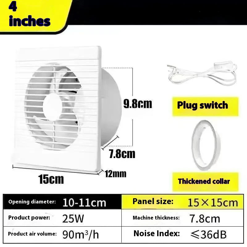 220V White Wall Mounted Exhaust Fan 4 6 8 Inch Toilet Bathroom Kitchen