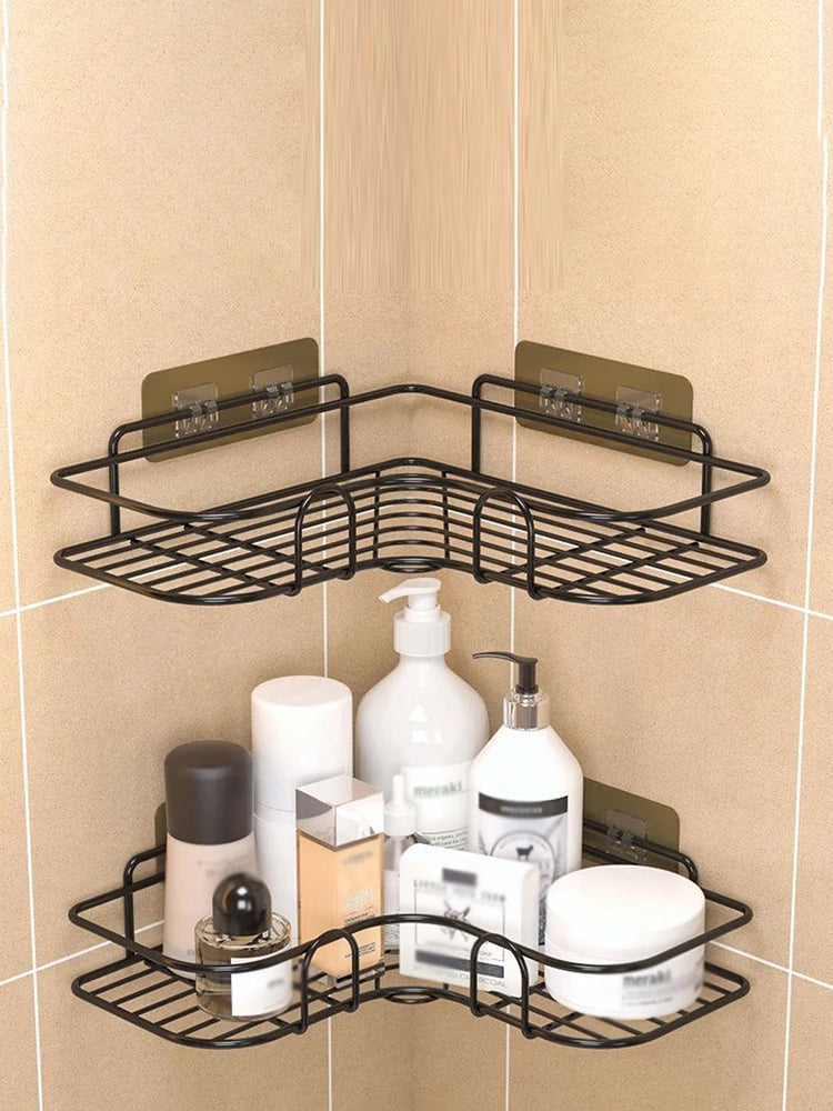 Wall Mounted Non Perforated Metal Triangle Storage Rack Bathroom Toilet Shower