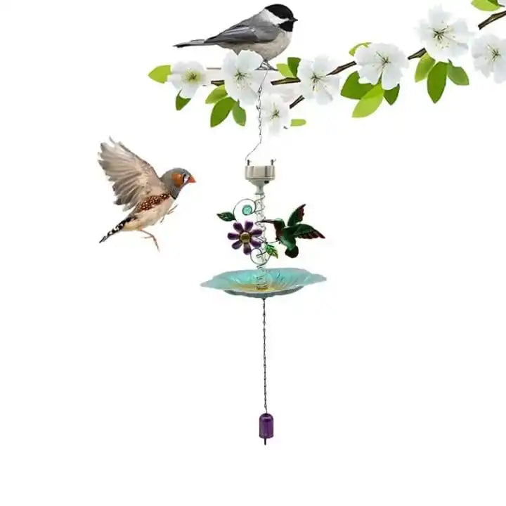 12 Inch Glass Purple Flower Bird Bath Bowl Outdoor Replacement Bird Feeder Tray Wild Bird Water Station Garden Landscape Art Bow