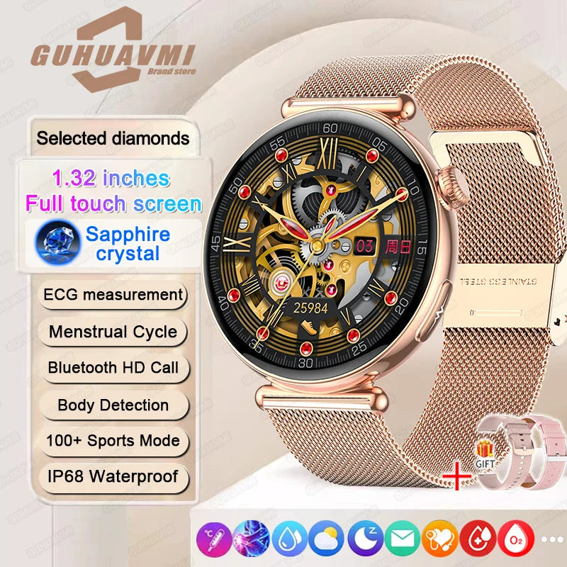 ECG Smart Watch Women 1.32inch AMOLED Screen Sport Watch Blood Pressure Micro physical examination AI dial SmartWatch For Women
