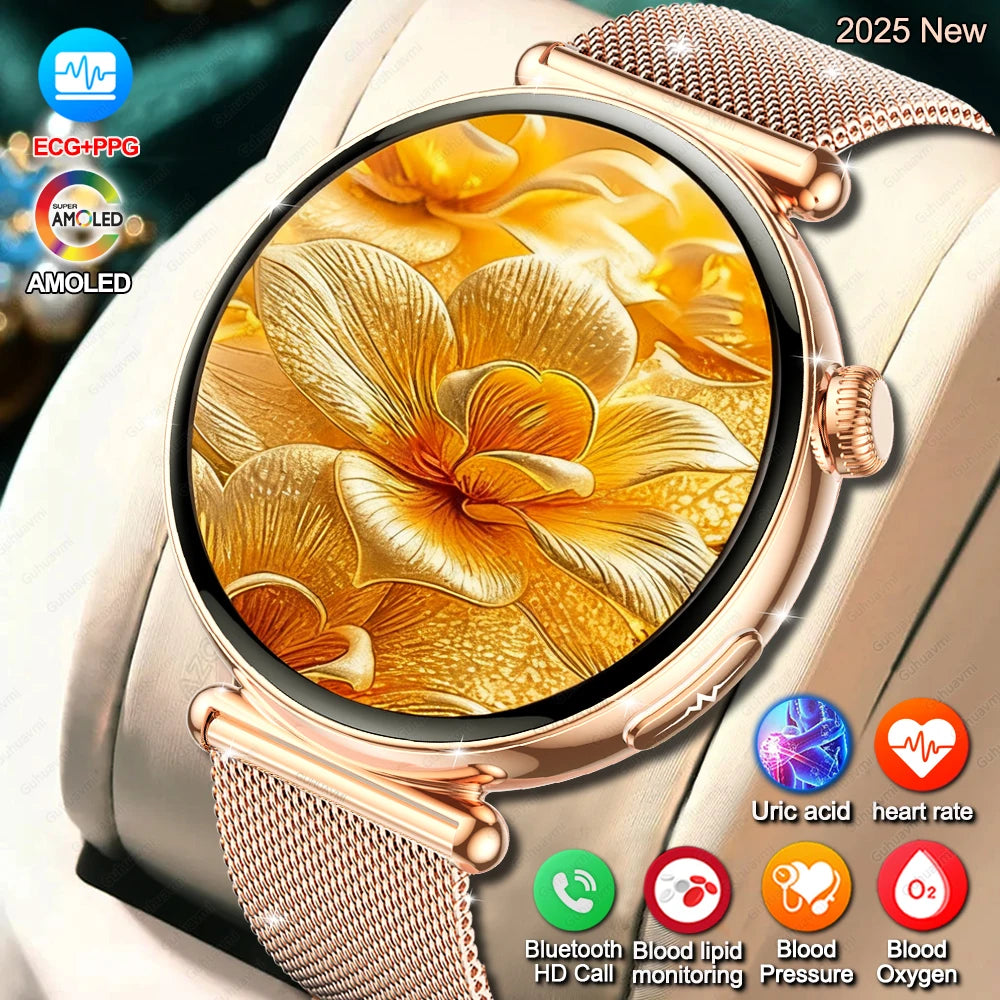 ECG Smart Watch Women 1.32inch AMOLED Screen Sport Watch Blood Pressure Micro physical examination AI dial SmartWatch For Women
