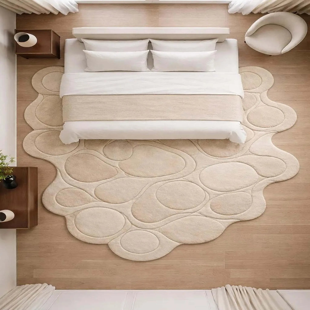 Contemporary Hand Tufted Pebble Pattern Area Rug Beige Organic Shape Soft Designer Carpet Modern Home Living Room Bedroom Decor