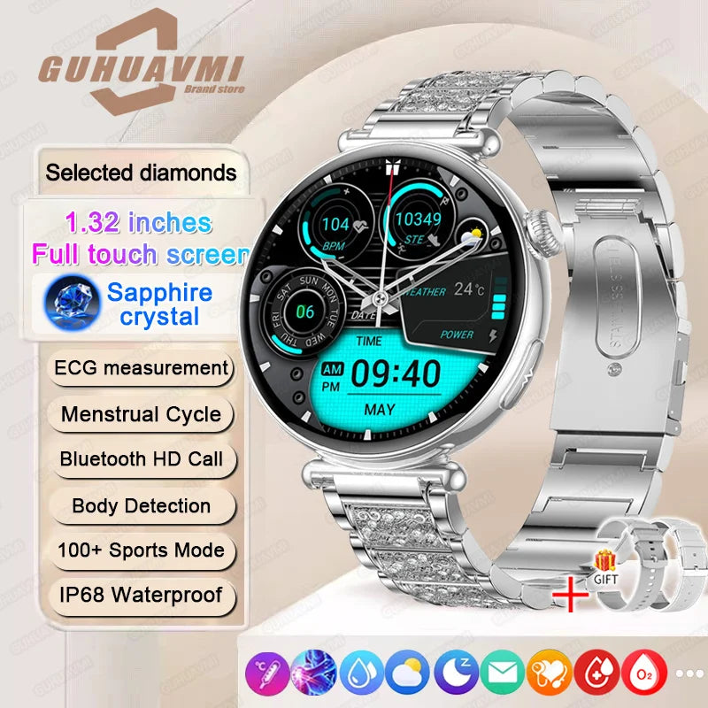 ECG Smart Watch Women 1.32inch AMOLED Screen Sport Watch Blood Pressure Micro physical examination AI dial SmartWatch For Women