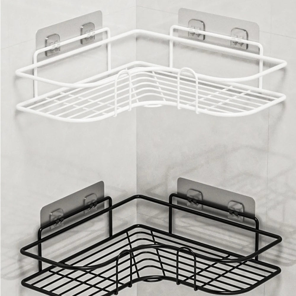 Wall Mounted Non Perforated Metal Triangle Storage Rack Bathroom Toilet Shower