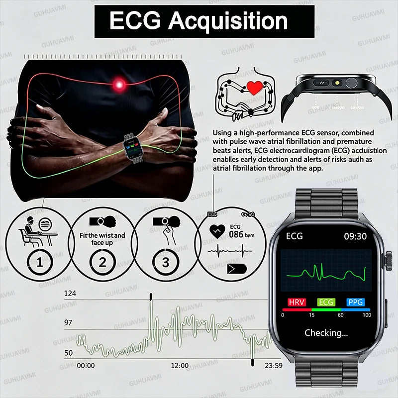 2026 New AI-GPT Health Diagosis Smart Watch Men ECG Blood Pressure Blood Oxygen Lipid Uric Acid Health Analysis Smart Bracelet