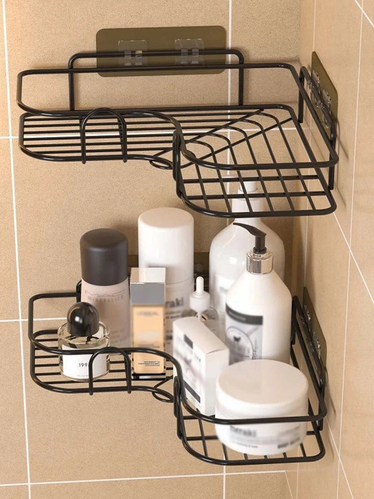 Wall Mounted Non Perforated Metal Triangle Storage Rack Bathroom Toilet Shower