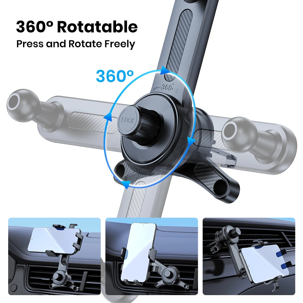 TOPK Car Phone Holder 3-Point Support 360°  Upgraded Extended Hook Design Metal Air Vent Mount Stable Hold for iPhones Androids