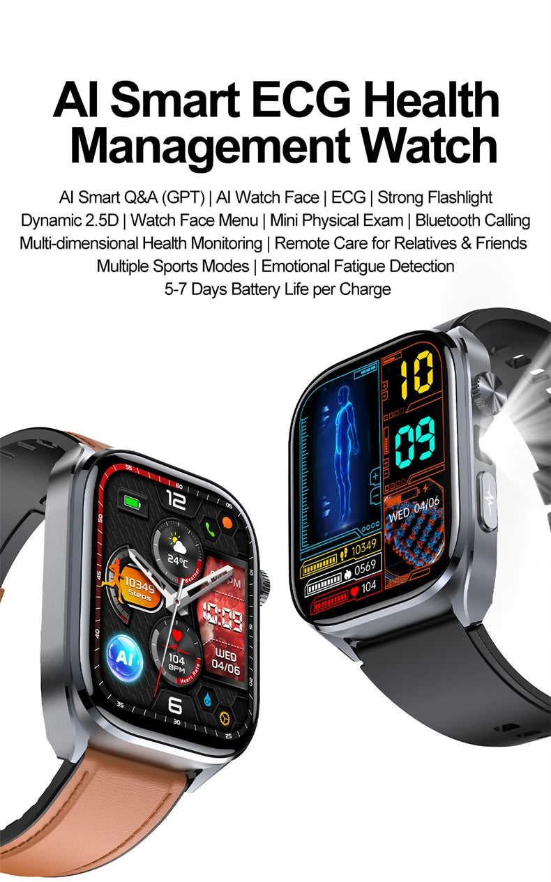 2026 New AI-GPT Health Diagosis Smart Watch Men ECG Blood Pressure Blood Oxygen Lipid Uric Acid Health Analysis Smart Bracelet