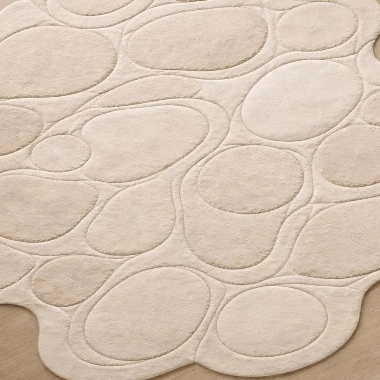 Contemporary Hand Tufted Pebble Pattern Area Rug Beige Organic Shape Soft Designer Carpet Modern Home Living Room Bedroom Decor