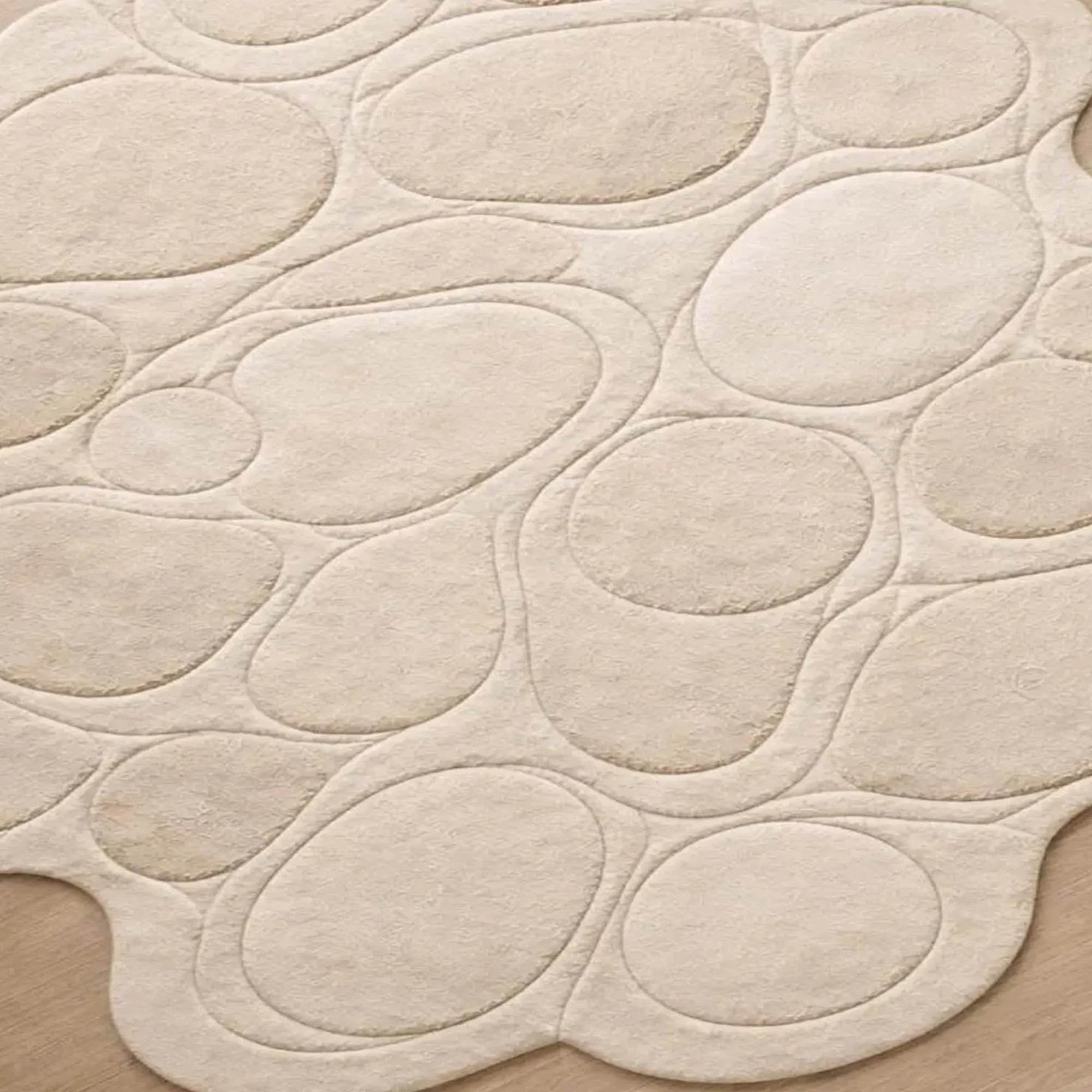 Contemporary Hand Tufted Pebble Pattern Area Rug Beige Organic Shape Soft Designer Carpet Modern Home Living Room Bedroom Decor