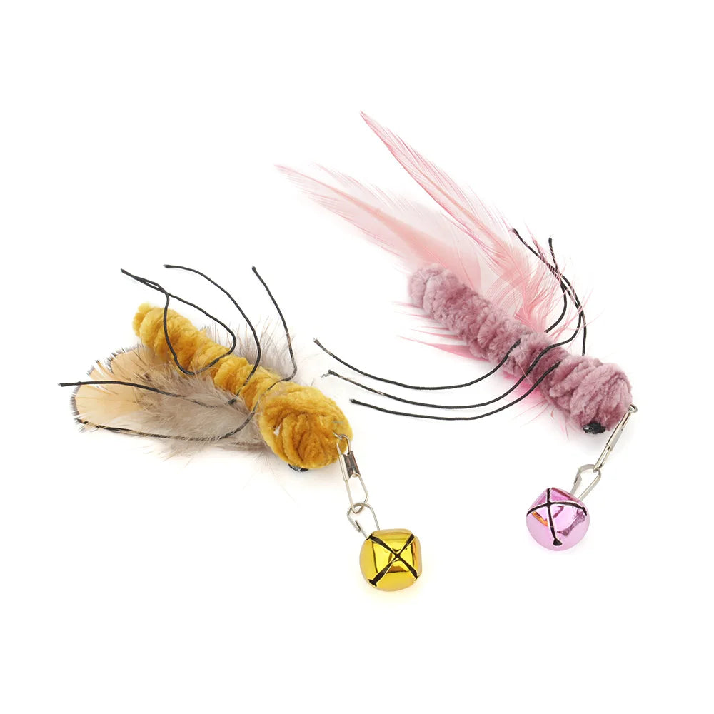 5pcs Fake Insects Replacement Heads for Cat Teasers Kitten Feather Plush Pet Toys