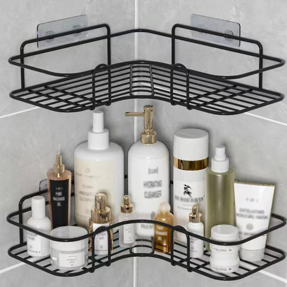 Wall Mounted Non Perforated Metal Triangle Storage Rack Bathroom Toilet Shower