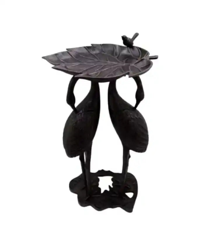 Verdigris Lotus Leaf Bird Bath Pedestal Stand Metal Garden Art Outdoor Birdbath With Bird Statues Water Basin Decor